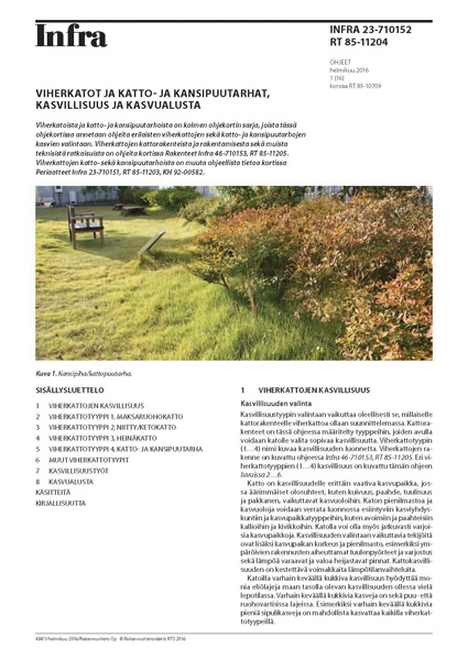 Viherkatot ja katto- ja kansipuutarhat, kasvillisuus ja kasvualusta - Työohjeet ja standardit - 10635 - 1