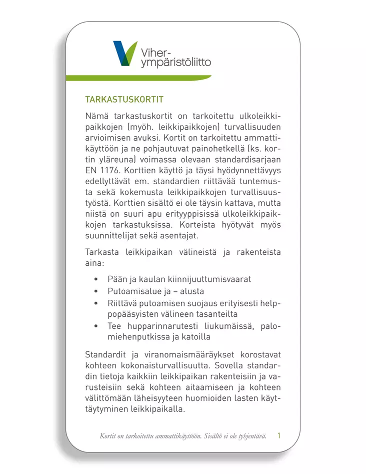 Leikkipaikkojen tarkastuskortit 2020 - Tarkastuskortit - 30007 - 1